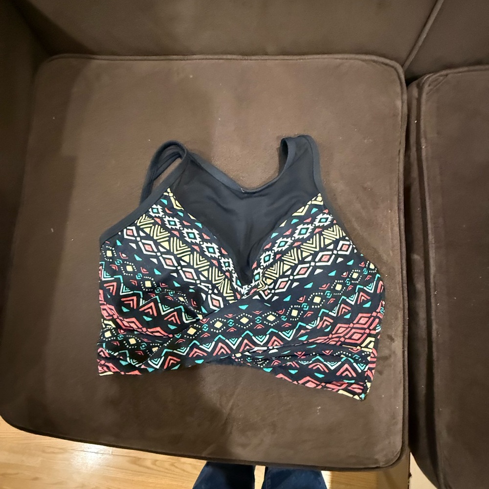 Coco Reef Golden Canyon Black and Multicolor Patterned Bikini Top